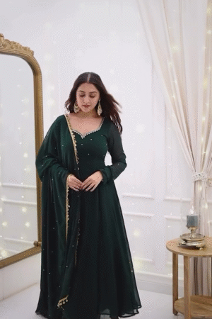 Beautiful trending new design Georgette Gown with dupatta set for women