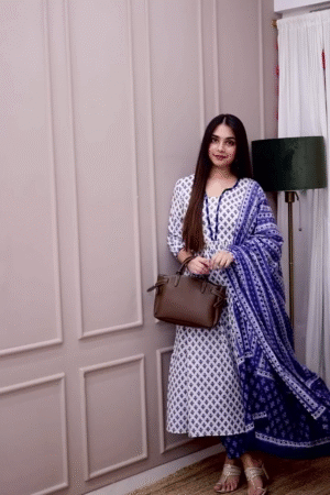 Womens Attractive Botanical Printed Straight Kurta Pant Dupatta Sets