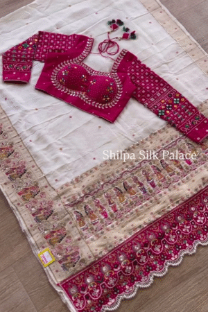 Soft Kashmiri Pashmina silk weaving saree with work blose
