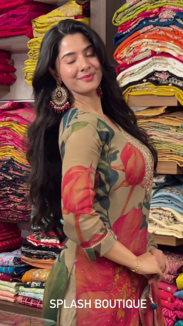 Women Party Wear Embroidery Worked Kurta With Pant And Duppata Set - Image 3