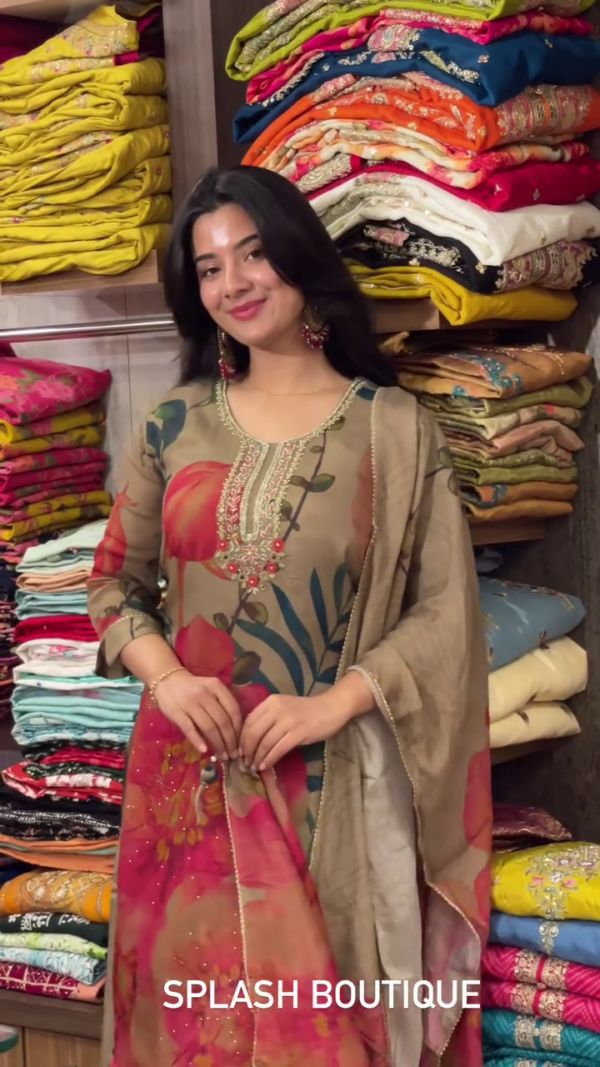 Women Party Wear Embroidery Worked Kurta With Pant And Duppata Set