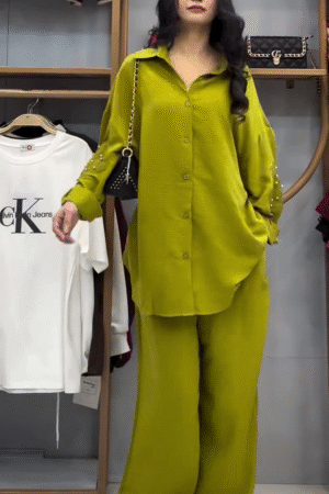 Women trendy Oversized Cotton Shirt Green