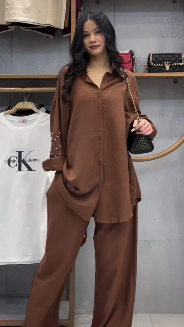 Women trendy Oversized Cotton Shirt Green - Image 7