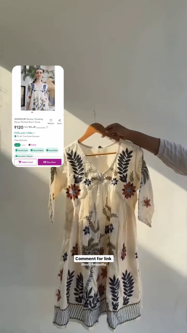Buy  Floral Printed Cotton A-Line Knee Length Dress - Image 2