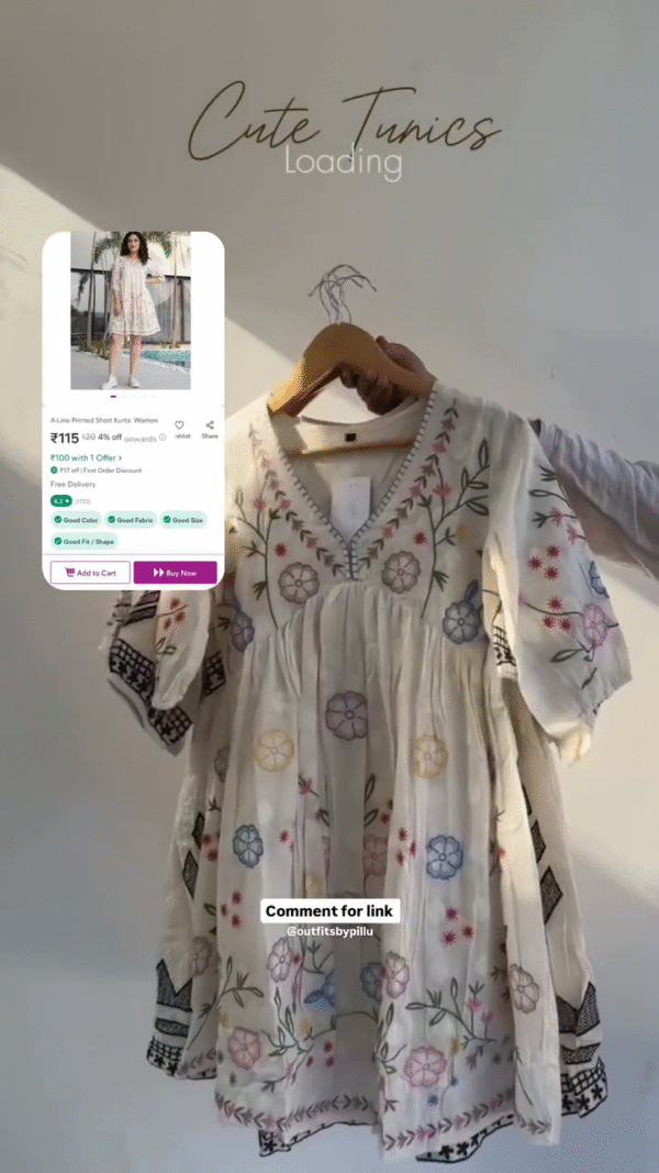 Buy  Floral Printed Cotton A-Line Knee Length Dress - Image 4