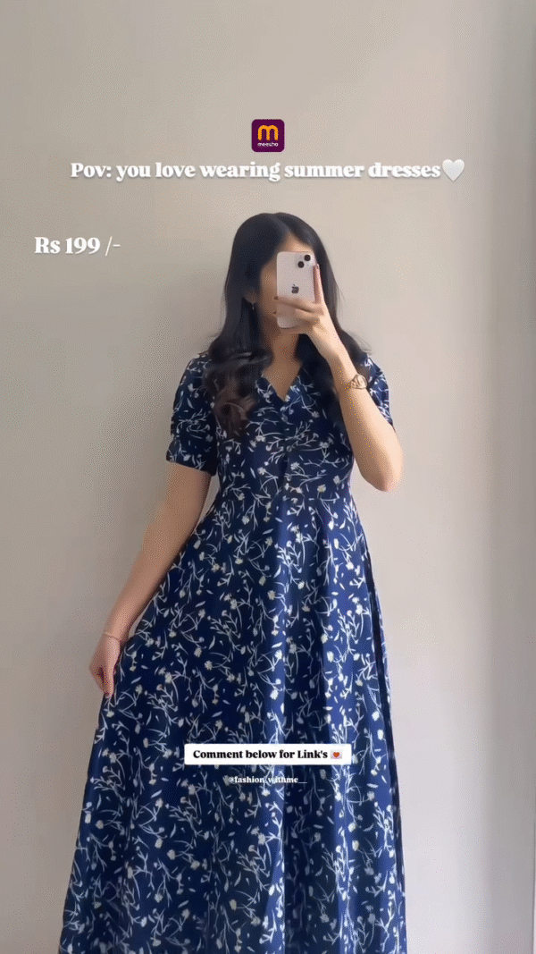 Floral Printed and plan Cotton Fit & Flare Midi Dress - Image 3