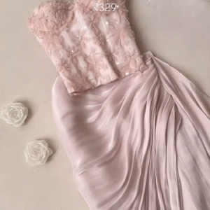 Pink Raw Silk Embellished Cape And Draped Skirt Set