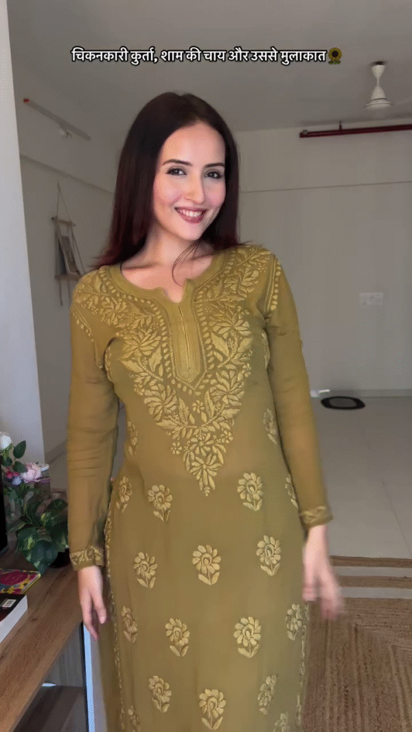 Olive Green Designer Chikankari suit set - Image 7