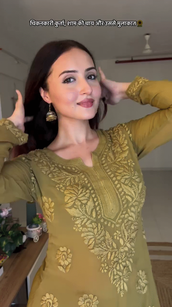 Olive Green Designer Chikankari suit set - Image 6