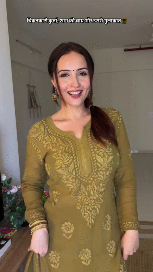 Olive Green Designer Chikankari suit set - Image 5