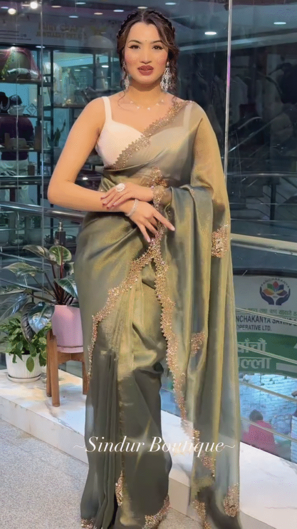 party wear new collection designer chiffon Two-Tone organza stone sarees - Image 7