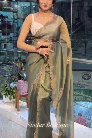 party wear new collection designer chiffon Two-Tone organza stone sarees
