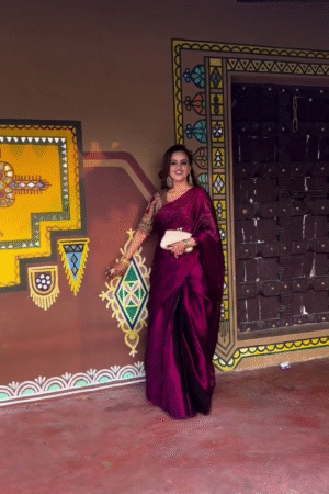Plain Satin Silk Party Wear Saree with Embroidered Work Blouse