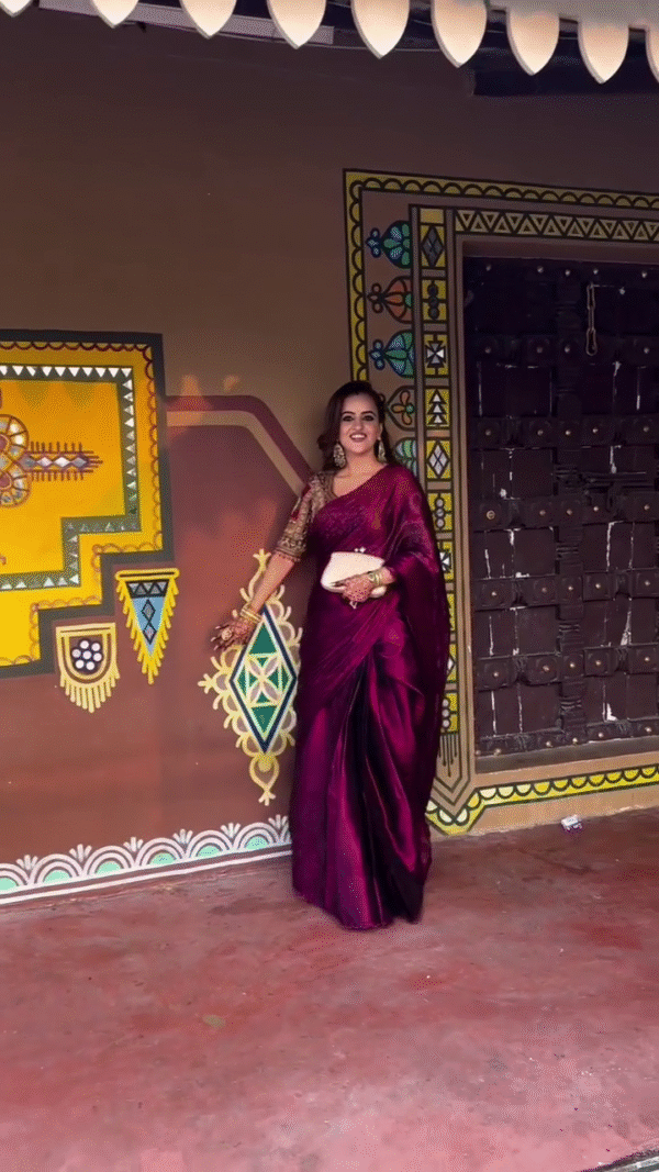 Plain Satin Silk Party Wear Saree with Embroidered Work Blouse