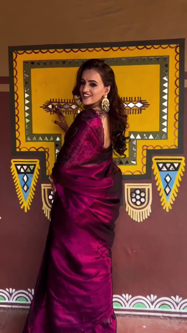Plain Satin Silk Party Wear Saree with Embroidered Work Blouse - Image 7