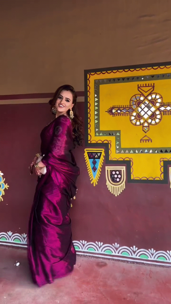 Plain Satin Silk Party Wear Saree with Embroidered Work Blouse - Image 6