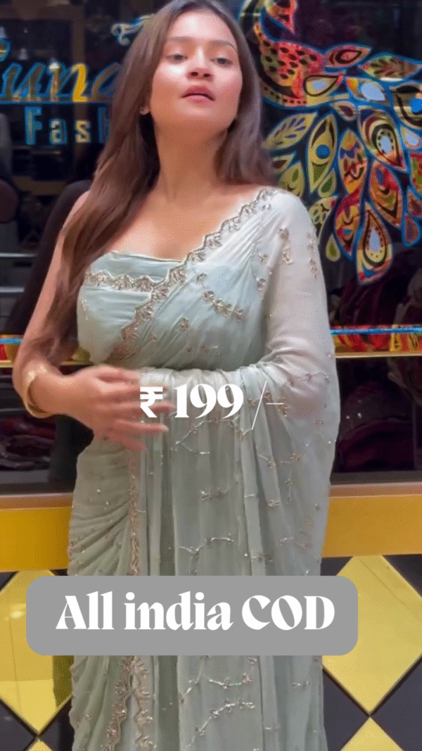Buy Sky Blue Stonework Georgette Saree - Image 2