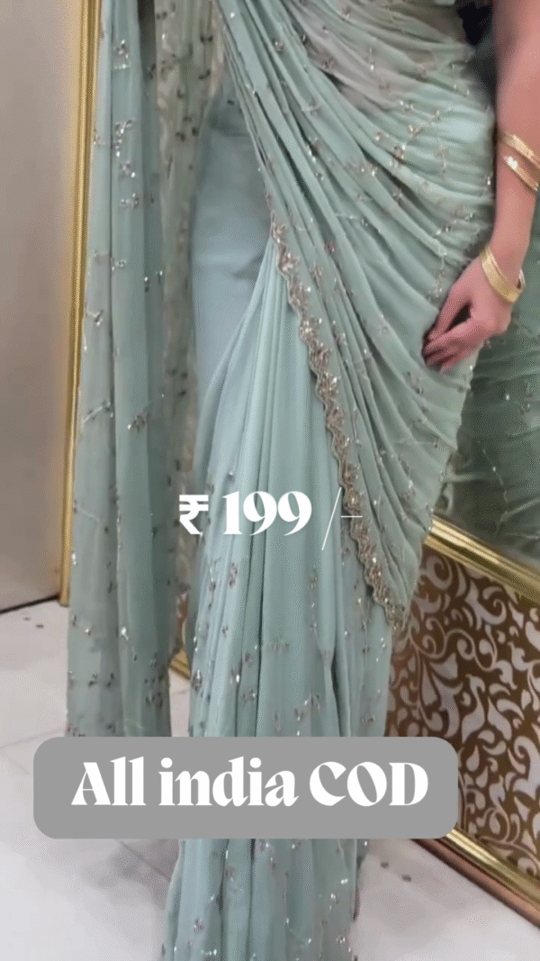 Buy Sky Blue Stonework Georgette Saree - Image 4