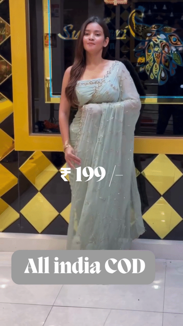 Buy Sky Blue Stonework Georgette Saree