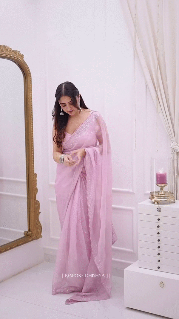 DESIGNER LOOK PINK COLOR KOTA CHEX SAREE - Image 2