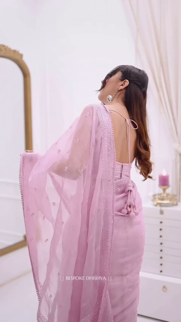 DESIGNER LOOK PINK COLOR KOTA CHEX SAREE - Image 8