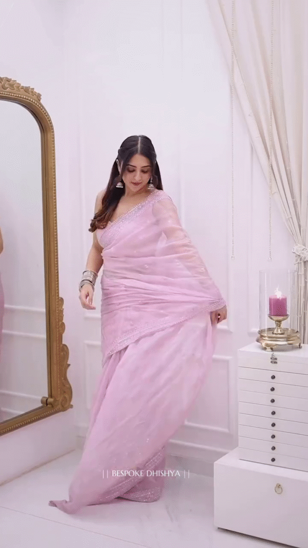 DESIGNER LOOK PINK COLOR KOTA CHEX SAREE - Image 7