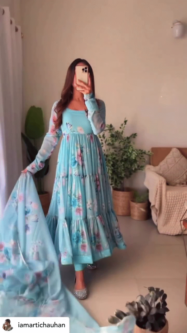 Women SBlue Embellished Anarkali Dress Designer Gown for Women - Image 6