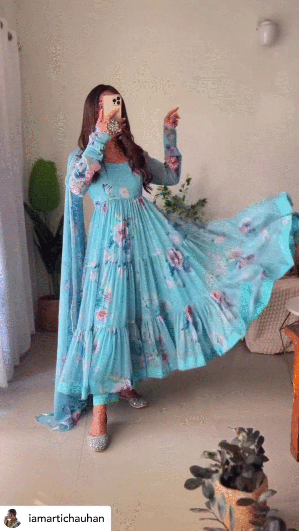 Women SBlue Embellished Anarkali Dress Designer Gown for Women - Image 4