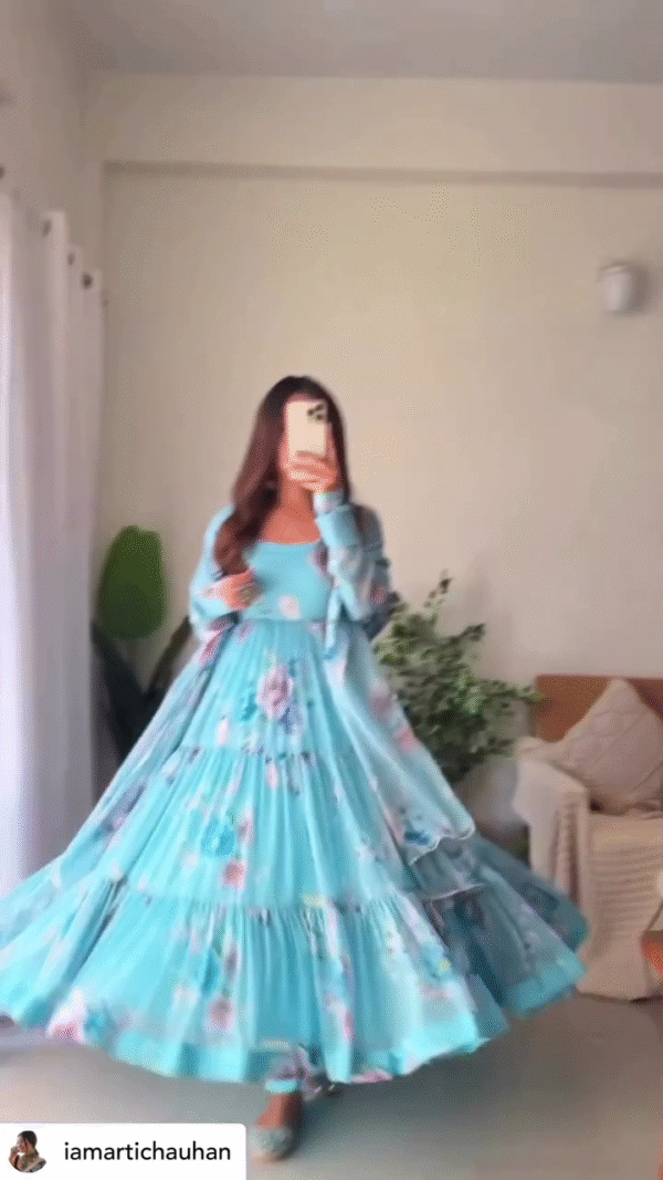 Women SBlue Embellished Anarkali Dress Designer Gown for Women - Image 2