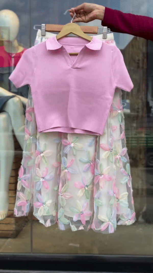 Women Elegant Sweet Spring Pink Mesh Party Embroidery Flowers Dress