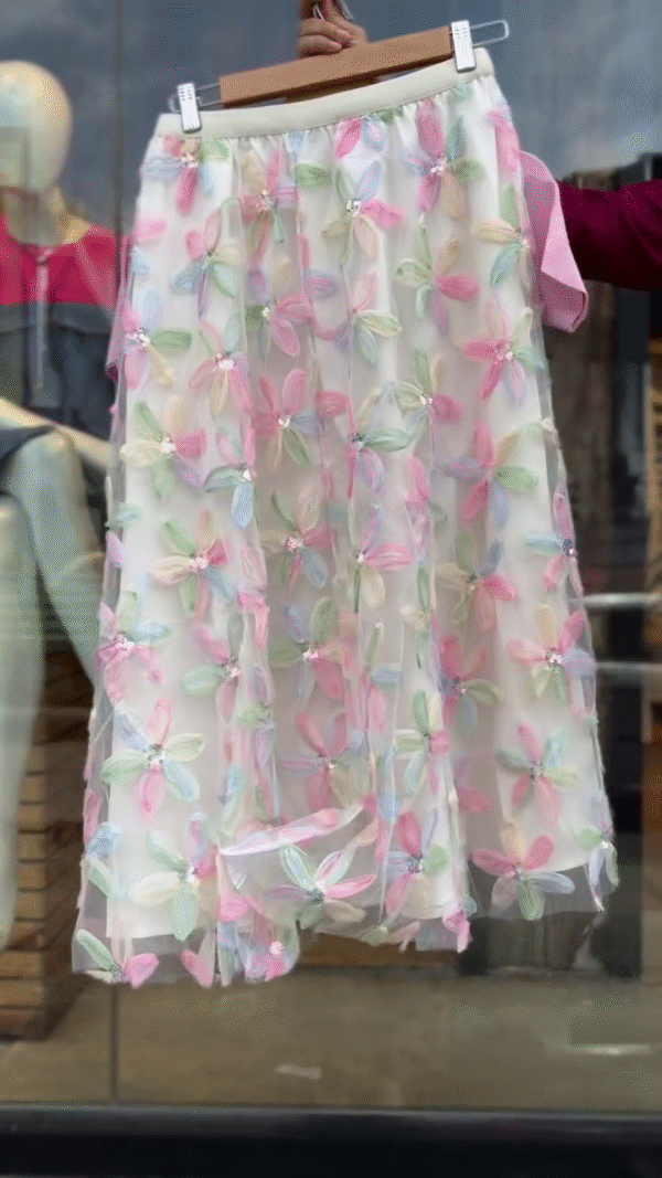 Women Elegant Sweet Spring Pink Mesh Party Embroidery Flowers Dress - Image 4
