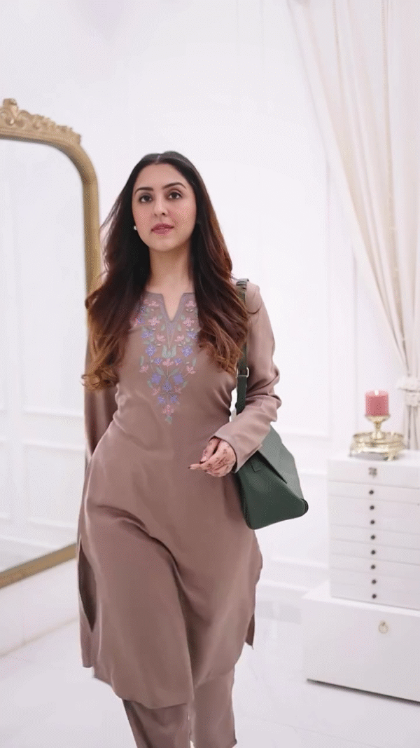 Women’s Floral Embroidered Viscose Rayon Kurta Palazzo Set with Notch Neck – Festive & Casual Chic - Image 2