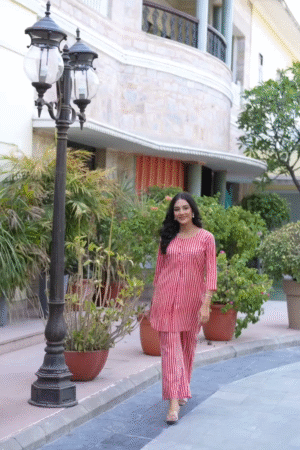 Buy  WOMEN RED STRIPED CO-ORD SET