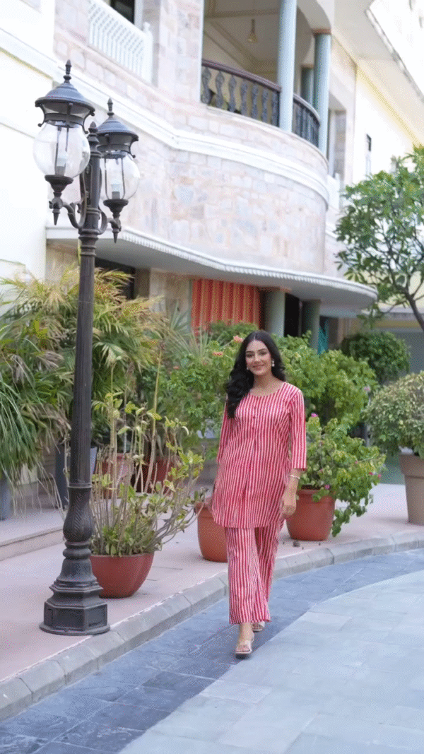 Buy  WOMEN RED STRIPED CO-ORD SET