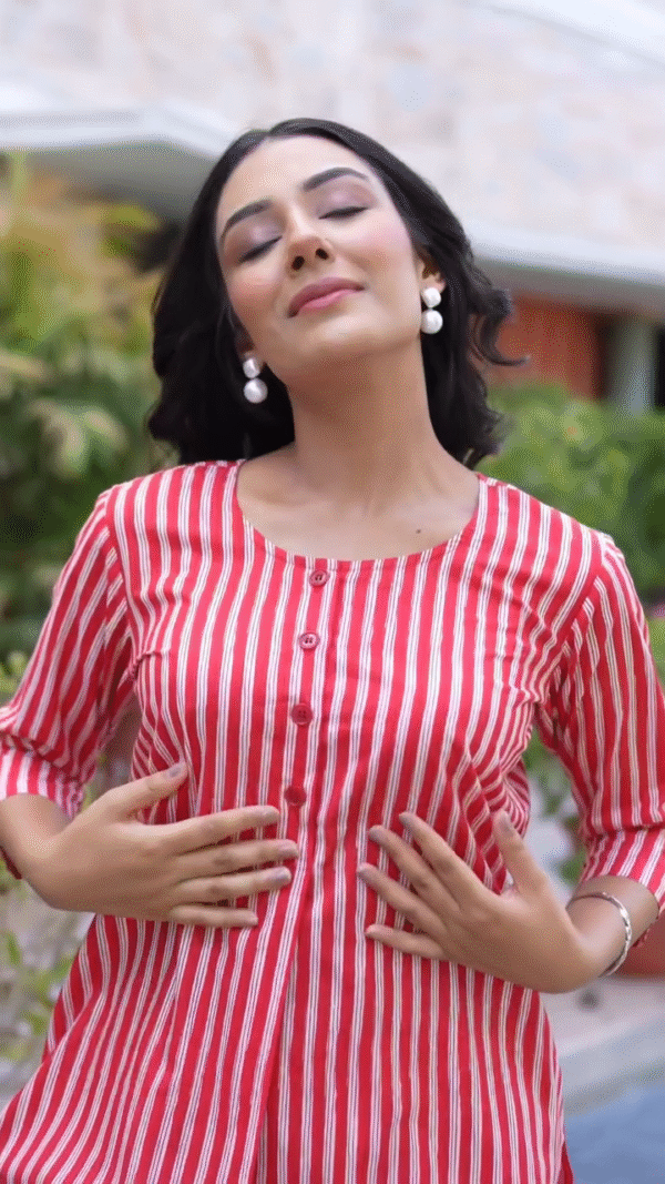 Buy  WOMEN RED STRIPED CO-ORD SET - Image 2