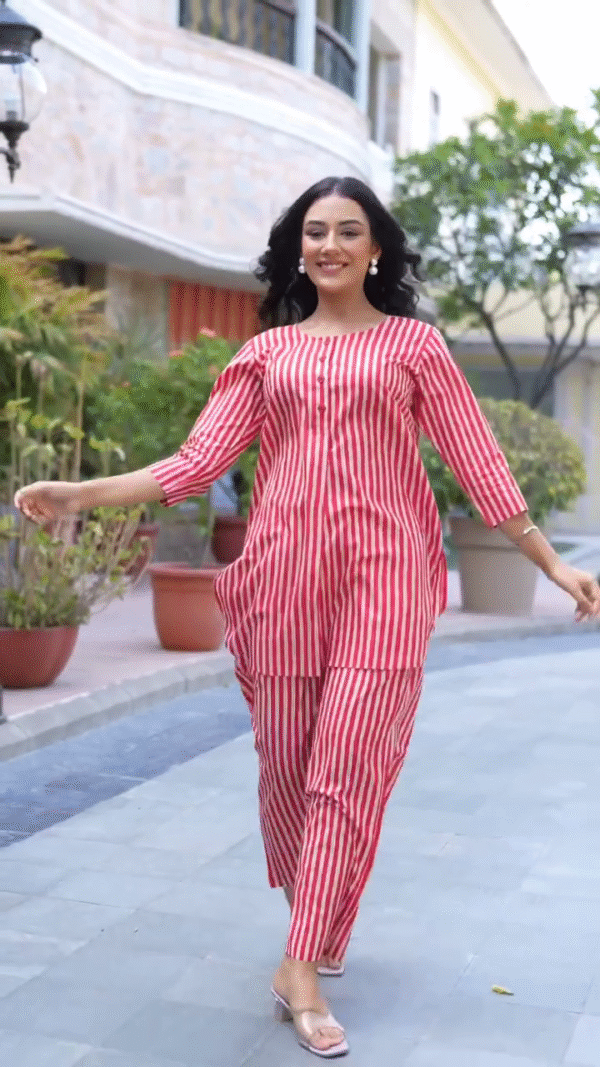 Buy  WOMEN RED STRIPED CO-ORD SET - Image 8