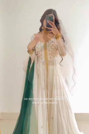 Fancy Cream Color Georgette Thread Sequence Shrug Salwar Suit