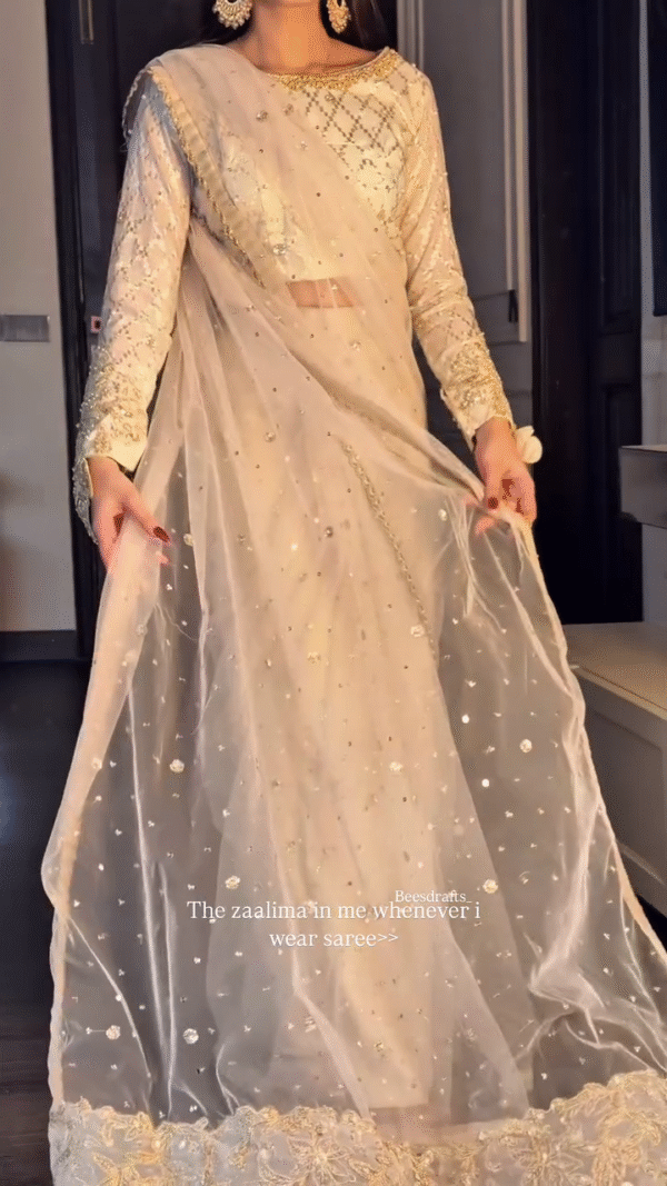 White Chanderi Silk Organza Saree With Blouse - Image 6