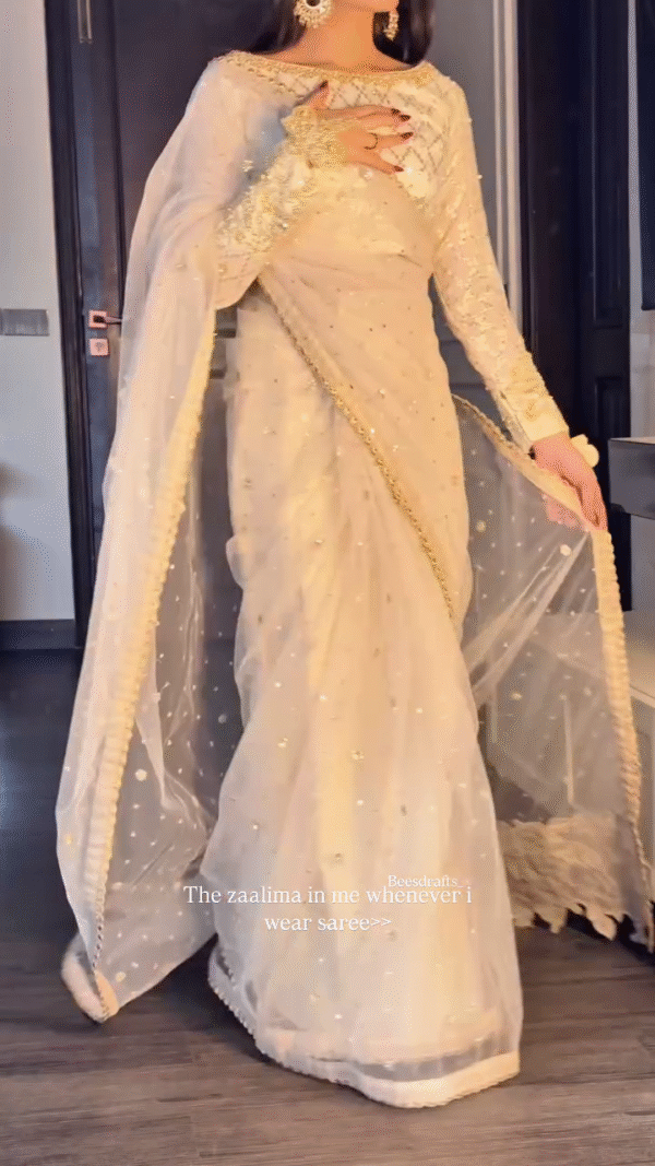 White Chanderi Silk Organza Saree With Blouse - Image 4