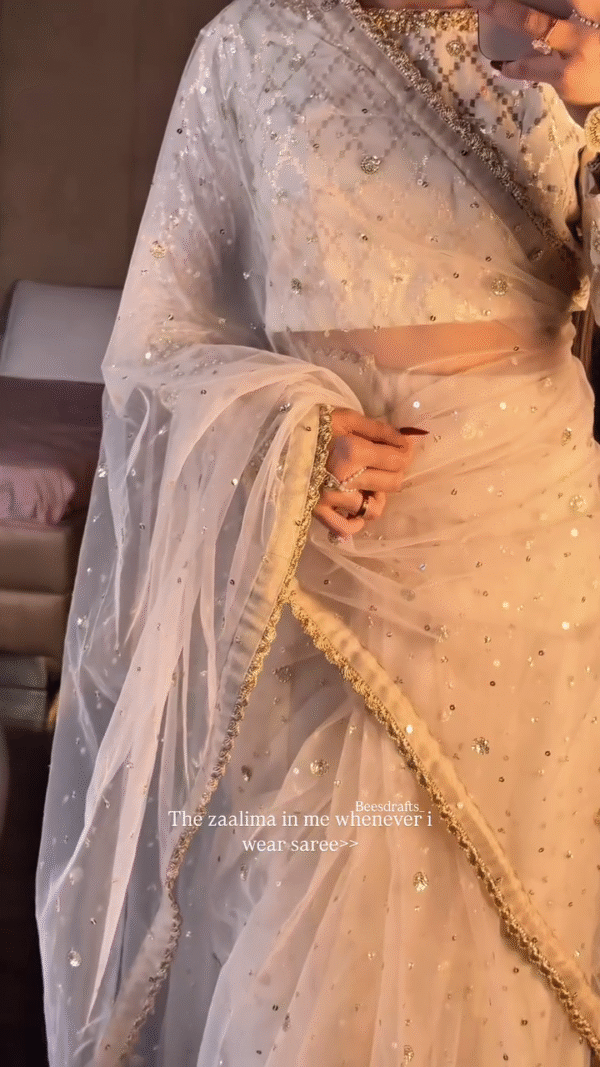 White Chanderi Silk Organza Saree With Blouse - Image 3