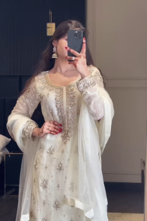 White Premium Embroidered Fox Georgette Suit Set