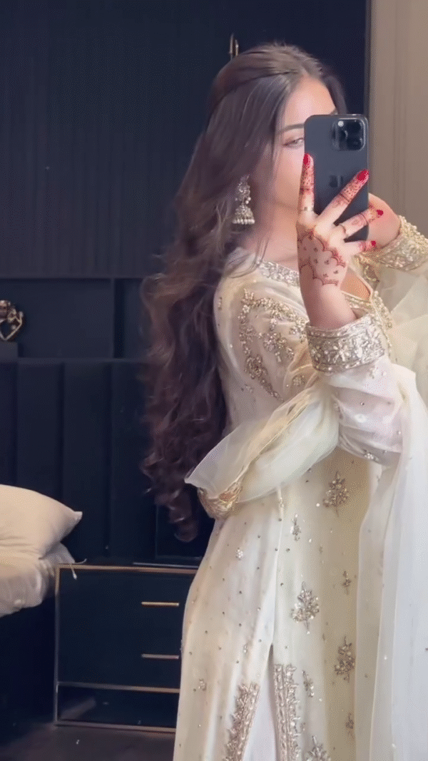 White Premium Embroidered Fox Georgette Suit Set - Image 8