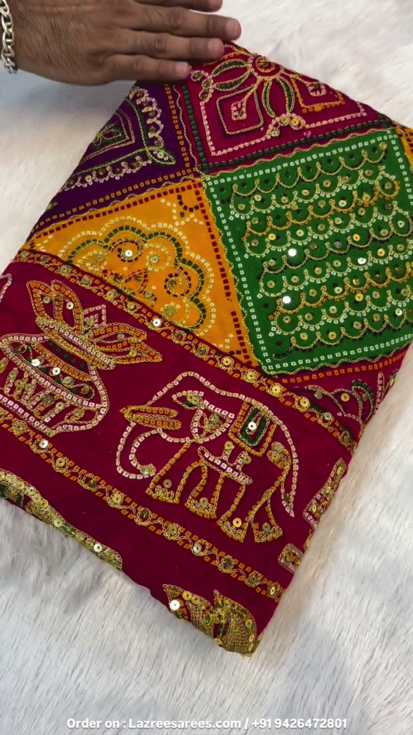 Beautiful Maroon Red Traditional Wedding Saree - Image 2