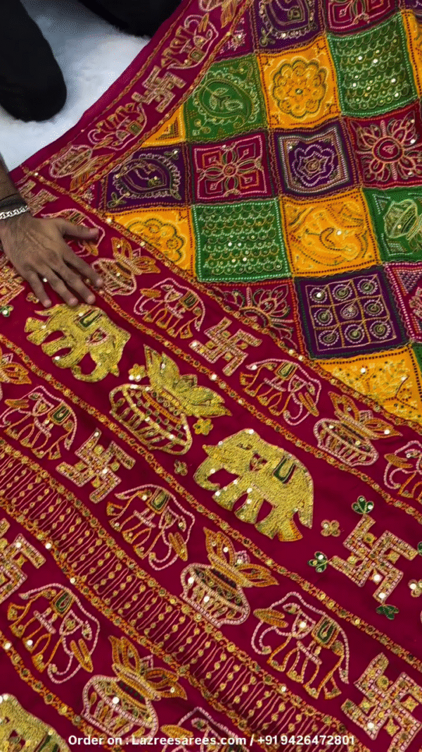 Beautiful Maroon Red Traditional Wedding Saree - Image 8