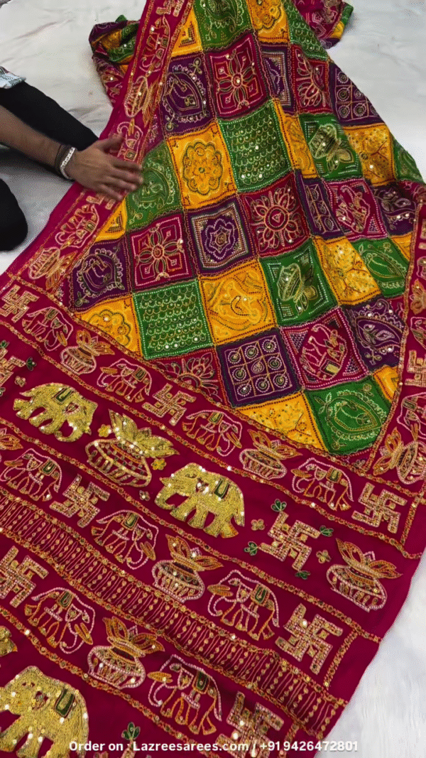 Beautiful Maroon Red Traditional Wedding Saree - Image 7
