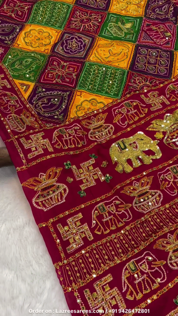 Beautiful Maroon Red Traditional Wedding Saree - Image 6