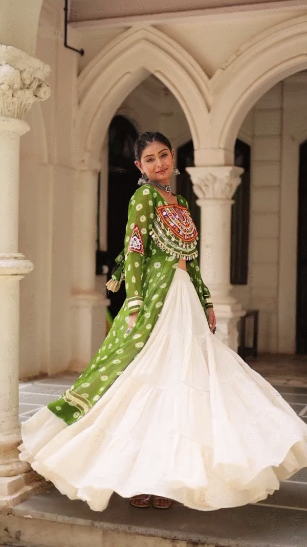 Pure Georgette Bandhani Print Work Navratri Lehenga Choli - Image 4
